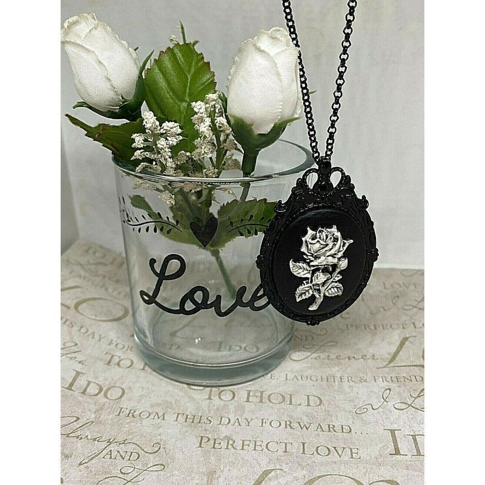 Black Gothic Victorian Rose Cameo Necklace Brooch Amulet 17$
